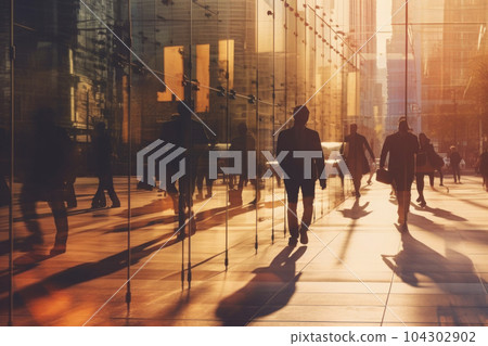 People silhouettes at city street with motion blur effect. Generative AI 104302902