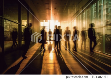 People silhouettesin business office with motion blur effect. Generative AI 104302912