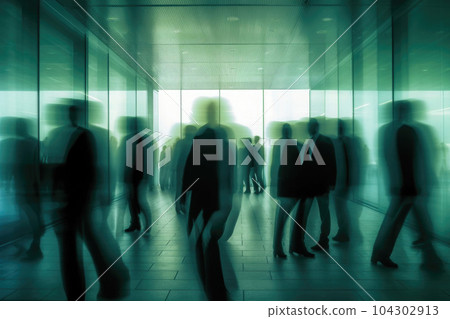 People silhouettesin business office with motion blur effect. Generative AI 104302913