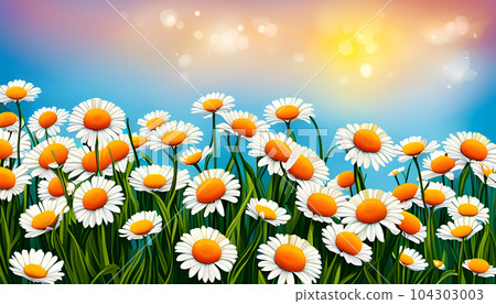 Field of daisy flowers - Generative AI Field of daisy flowers - Generative AI 104303003