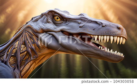 Tyrannosaurus rex t-rex dinosaur head roaring - Generative AI 104303058
