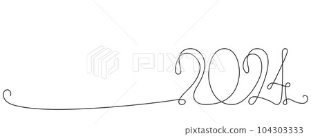 Banner with decoration continuous line hand drawing sign for 2024 year calendar. Vector stock illustration minimalism design isolated on white background. Editable stroke single line. EPS10 104303333