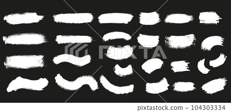 Grunge hand draw paint brush stroke pack. Vector stock illustration isolated on black chalkboard background for design template invitation, action sign, sale. EPS10 104303334