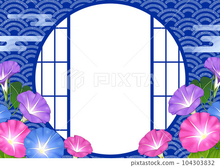 牽牛花和日式障子窗框 Seigaiha 104303832