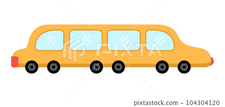 Vector yellow limousine car. Funny automobile for kids. Cute vehicle clip art. Retro transport icon isolated on white background Vector yellow limousine car. Funny automobile for kids. Cute vehicle clip art. Retro transport icon isolated on white background 104304120