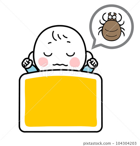 Illustration with a tick in the sleeping baby's futon Illustration with a tick in the sleeping baby's futon 104304203
