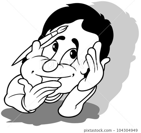 Drawing of a Boy with a Brush Behind his Ear 104304949