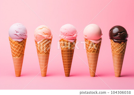 Colorful ice cream on pastel background. Creative summer concept. Colorful ice cream on pastel background. Creative summer concept. 104306038