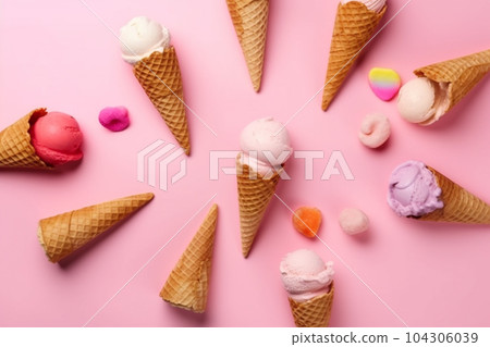 Colorful ice cream on pastel background. Creative summer concept. Colorful ice cream on pastel background. Creative summer concept. 104306039