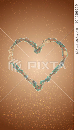 A Mesmerizing Liquid Heart Swirling on an Orange Background with Particles, Evoking a Captivating Sense of Romanticism A Mesmerizing Liquid Heart Swirling on an Orange Background with Particles, Evoking a Captivating Sense of Romanticism 104306969