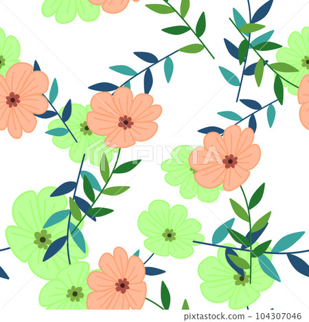Simple stylized flower seamless pattern. Decorative naive botanical backdrop. Simple stylized flower seamless pattern. Decorative naive botanical backdrop. 104307046