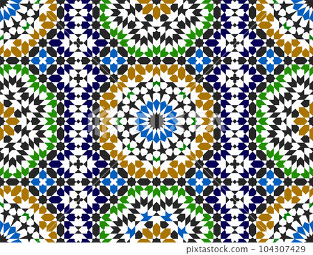 Seamless geometric pattern in Arabic style Zellij 104307429