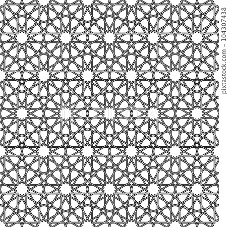 Seamless geometric ornament based on traditional islamic art. Black and white. Seamless geometric ornament based on traditional islamic art. Black and white. 104307438