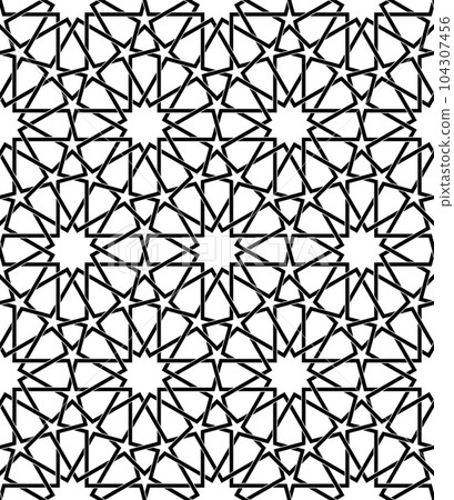 Seamless geometric ornament based on traditional islamic art. Black and white. Seamless geometric ornament based on traditional islamic art. Black and white. 104307456