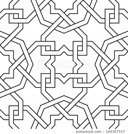 Seamless geometric ornament based on traditional islamic art. Black and white. Seamless geometric ornament based on traditional islamic art. Black and white. 104307557