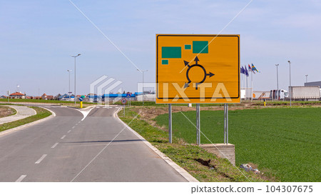 Roundabout Intersection Info Sign 104307675