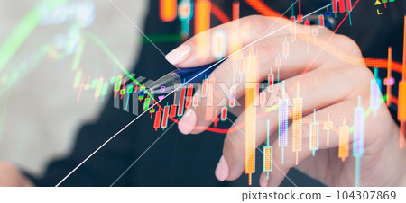 Financial static analysis with growing financial charts. Online trading, Investment, Strategy market plan 104307869