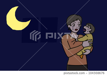 晚上媽媽抱著哭鬧的嬰兒哭 晚上媽媽抱著哭鬧的嬰兒哭 104308676