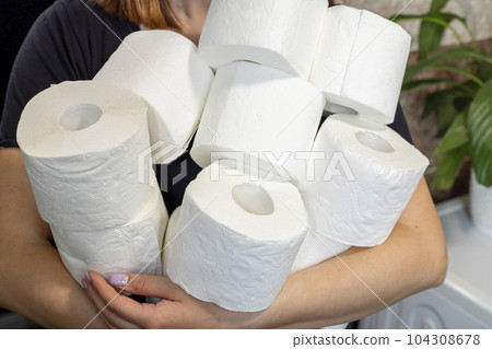 People are stocking up toilet paper for home quarantine from coronavirus 104308678