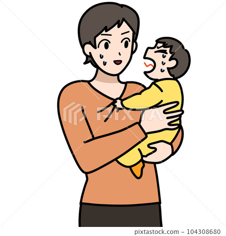 An impatient mother holding a crying baby An impatient mother holding a crying baby 104308680