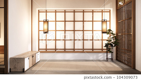 Nihon room design interior with door paper and wall on tatami mat floor room japanese style. 104309073