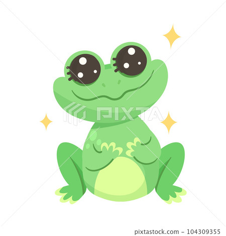 Cute Green Leaping Frog Character Sitting Vector Illustration 104309355
