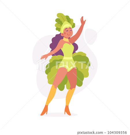 Woman Character Dressed in Carnival and Party Outfit with Bright Feathers Vector Illustration 104309356