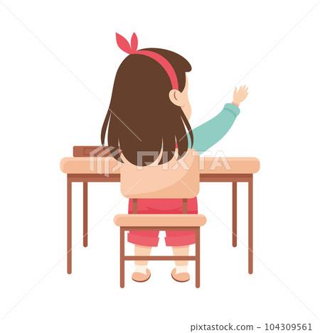 Cute Girl Pupil in Classroom Sitting at Desk Back View Have Lesson Vector Illustration Cute Girl Pupil in Classroom Sitting at Desk Back View Have Lesson Vector Illustration 104309561