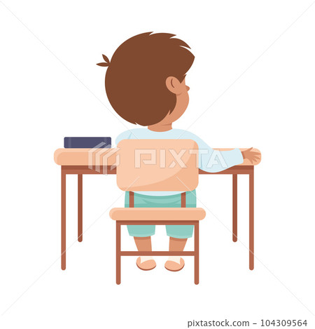 Cute Boy Pupil in Classroom Sitting at Desk Have Lesson Back View Vector Illustration Cute Boy Pupil in Classroom Sitting at Desk Have Lesson Back View Vector Illustration 104309564