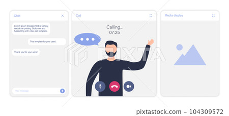 UI UX template for video conferencing and meetings application with a man UI UX template for video conferencing and meetings application with a man 104309572