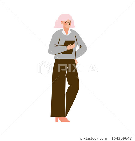 Standing Business Woman with Clipboard Succeed in Career Vector Illustration Standing Business Woman with Clipboard Succeed in Career Vector Illustration 104309648