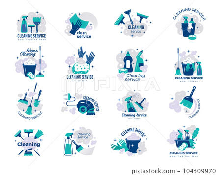 Cleaning service. Household items for cleaning company recent vector templates set with place for text 104309970