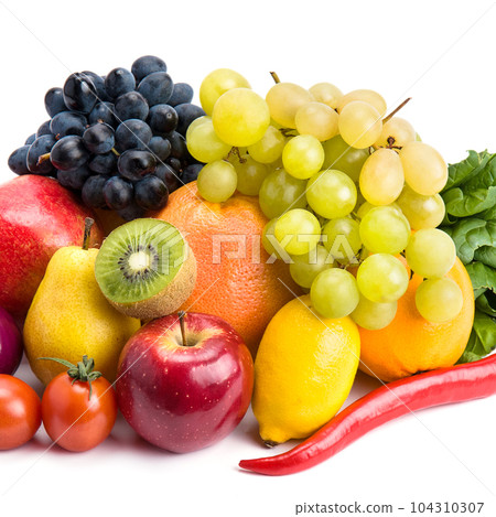 Fruits and vegetables isolated on white . 104310307