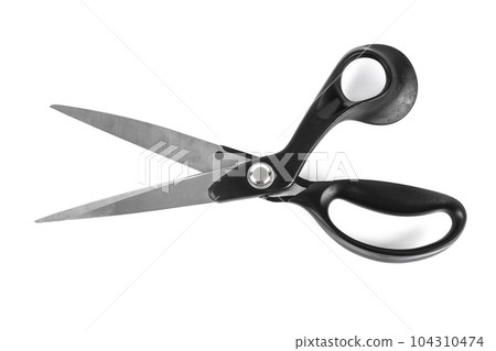Pair of tailor scissors with black handle isolated on white background Pair of tailor scissors with black handle isolated on white background 104310474