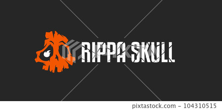 Rippa skull orange horizontal logo concept. Vector EPS10 104310515