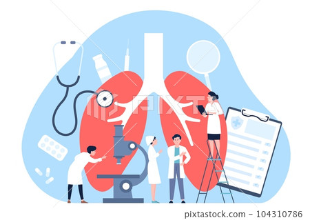 Pulmonology concept, healthcare lung check in clinical. Research and treatment pneumonia, doctors diagnostics bronchitis, recent vector scene 104310786