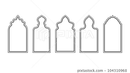 Islamic frames shape of a window or door arch. Arab frame set. Vector illustration. 104310968
