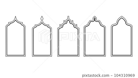 Islamic frames shape of a window or door arch. Arab frame set. Vector illustration. 104310969
