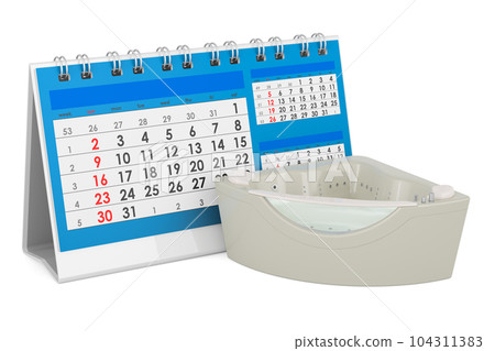 Hydromassage tub with desk calendar. 3D rendering 104311383