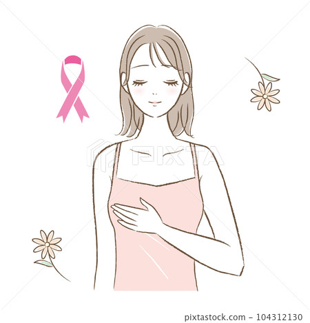 粉紅絲帶 一名年輕女性進行乳腺癌檢查的插圖 104312130