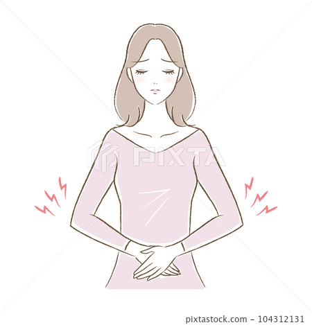 胃部和下腹部疼痛的女性插圖(經痛、感冒、懷孕、便秘) 胃部和下腹部疼痛的女性插圖(經痛、感冒、懷孕、便秘) 104312131