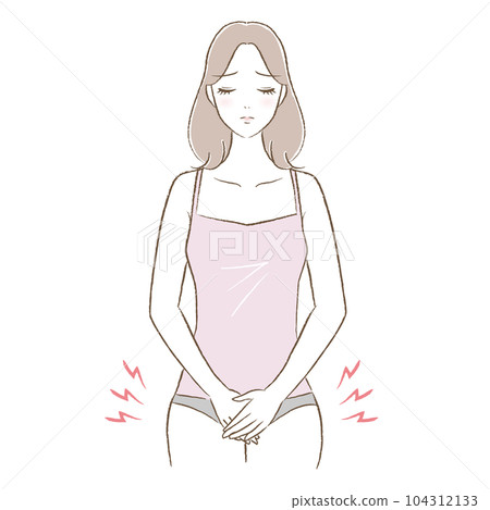 Illustration of a young woman suffering from troubles in the delicate zone (20s and 30s) Illustration of a young woman suffering from troubles in the delicate zone (20s and 30s) 104312133