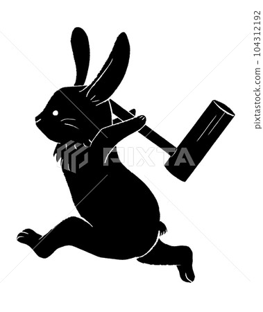 Rabbit pounding rice cake Simple cute illustration material Black and white 104312192