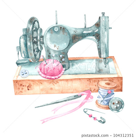 Sewing machine with needle bar, spool, thread Sewing machine with needle bar, spool, thread 104312351