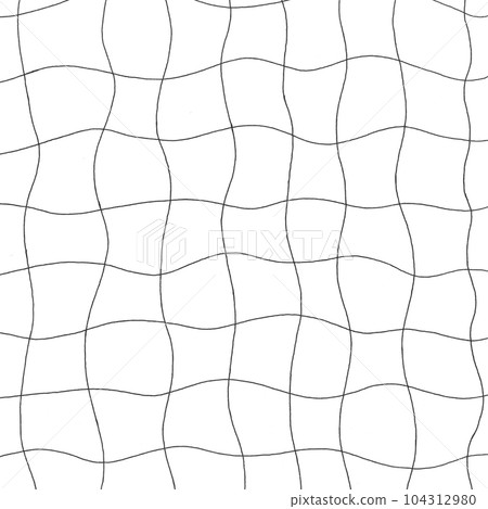 Square check pattern background with smooth hand-drawn wavy lines Black 104312980