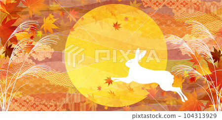 Moon viewing 15th night autumn leaves background 104313929