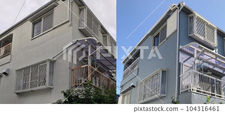 Exterior wall painting before and after Exterior wall painting before and after 104316461