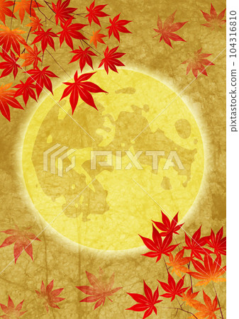 滿月和秋葉老式滿月背景垂直 滿月和秋葉老式滿月背景垂直 104316810
