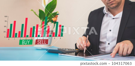 Stock market or forex trading graph and candlestick chart suitable for financial investment concept. Economy trends background for business idea 104317063