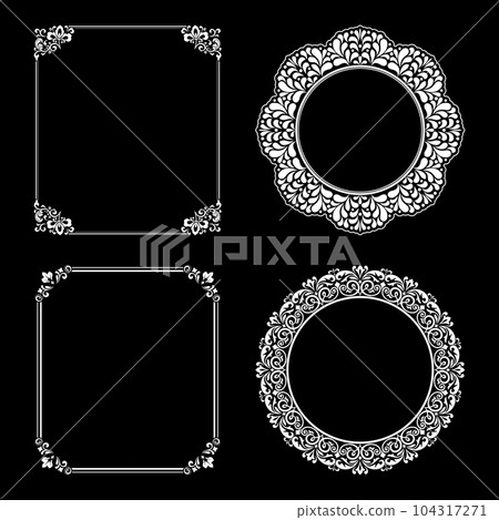 Set of decorative frames Elegant vector element for design in Eastern style, place for text. Floral black and white borders. Lace illustration for invitations and greeting cards. 104317271